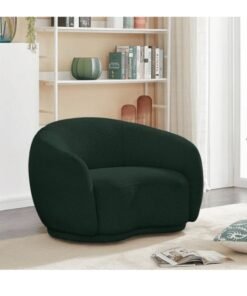 Wooden Twist Snug Rounded Back Rich Green Modern Boucle Sofa Single Seater