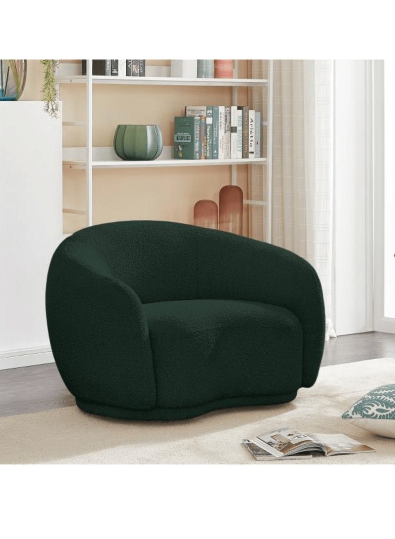 Wooden Twist Snug Rounded Back Rich Green Modern Boucle Sofa Single Seater