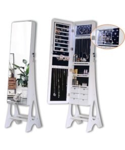 Organized Home Full Length Standing Jewely Armoire Frameless Lockable Makeup Jewelry Cabinet with LED Lights 41.5 cm x 36 cm x 155.5 cm