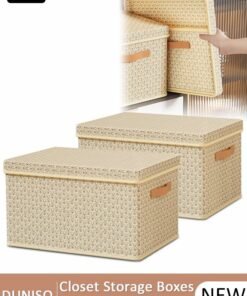DUNISO 2 Pieces Fabric Closet Storage Organizer Set Foldable Clothes Boxes Large Capacity Wardrobe Stackable Closet Drawer with Handle for Leggings Stockings Socks Underwear