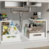 XiaoGiqi Under Sink Organizer, Pull Out Cabinet Organizer 2 Tier Slide Out Sink Shelf Cabinet Storage Shelves, Storage for Kitchen Bathroom, White, 2 Pack