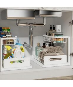 XiaoGiqi Under Sink Organizer, Pull Out Cabinet Organizer 2 Tier Slide Out Sink Shelf Cabinet Storage Shelves, Storage for Kitchen Bathroom, White, 2 Pack