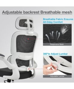 Alternative view of DROGO Premium Ergonomic Office Chair for Work from Home, High Back Computer Chair with Adjustable Seat, Lumbar Support & Headrest, Flip-up Armrest & Recline | Mesh Chair for Office/Home White/Black
