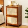 XiuWoo 2-Tier Modern Bamboo Wood Nightstand Table, Bedside Table, End Side Tables, Coffee Tables, Home Storage Rack, Bookcase with Rattan Reticulated Door and Storage Compartment for Home Office