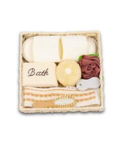 FYCAN 8 in 1 Bath Set, 1 Pairs of Disposable, Non-slip Spa Gift-Toe Guest Slippers for Bedroom, Bath Shower Loofah,Loofah Sponge,Pumice Stone,Body Sponge forand Shower,Hair Brush Wooden -Multi
