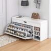 DubaiGallery Shoe Storage Bench, Household Entry Door Combined Shoes Cabinet, Space Saving Multi-functional Shoe Storage Rack, Shoe Bench with 3 Tier Adjustable Shelves