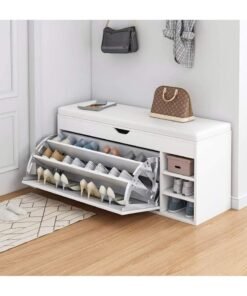 DubaiGallery Shoe Storage Bench, Household Entry Door Combined Shoes Cabinet, Space Saving Multi-functional Shoe Storage Rack, Shoe Bench with 3 Tier Adjustable Shelves
