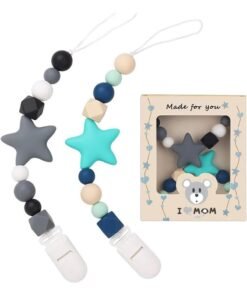 JOGAMS 2Pcs Silicone Pacifier Clip with One Piece Design Soft Flexible Baby Pacifier Holder Pacifier Clips for Boys Girls Baby Shower Gifts