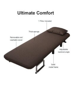 XiuWoo Convertible Chair Bed, Tri-Fold Sofa Bed with Adjustable Backrest & Pillow, Leisure Chaise Lounge Couch with Sturdy Steel Frame for Home & Office, Comfortable Sleeper Chair 65 * 190cm Coffee - Image 3