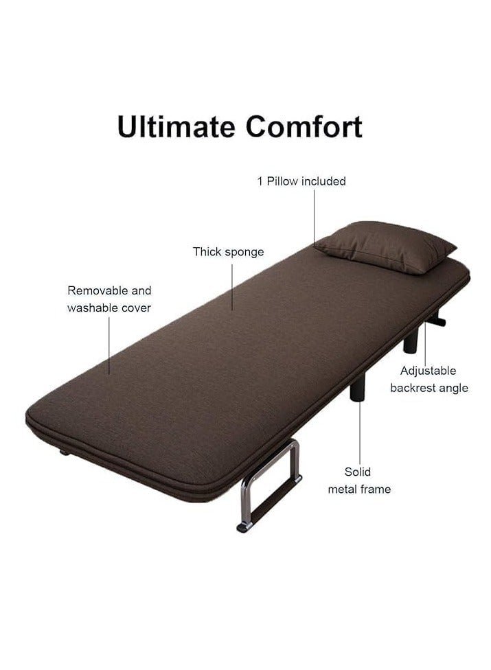XiuWoo Convertible Chair Bed, Tri-Fold Sofa Bed with Adjustable Backrest & Pillow, Leisure Chaise Lounge Couch with Sturdy Steel Frame for Home & Office, Comfortable Sleeper Chair 65 * 190cm Coffee - Image 3