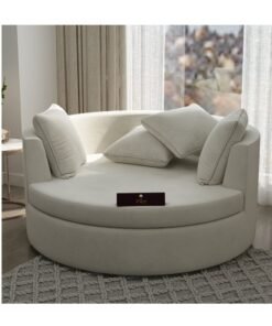 Wooden Twist Velvet Round Solid Wood Barrel Sofa Chair ( Beige )