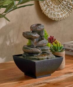 Pan Home Catalyn Polyresin Table Fountain with Yellow light 13x13x18cm- Brown