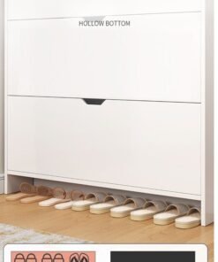 KLNAMAEAAN Slim Shoe Cabinet Storage Organizer Two Tier Wooden Shoe Rack with Flip Drawers and Top Shelf Narrow Space Saving Shoe Storage for Entryway Hallway or Bedroom Modern White Shoe Cupboard 80x50x17cm - Image 3