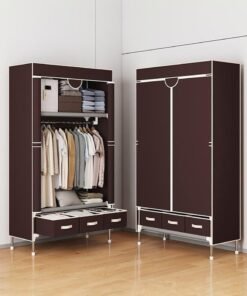 Arabest Portable Wardrobe, Large Closet Organizer with 3 Drawer Boxes, Clothes Storage Cabinet for Bedroom, Living Room (Brown)