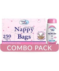 Cool & Cool Nappy Bags 250's- Mildly Scented Diaper Disposable Bags + Baby Milk Lotion -Combo Pack