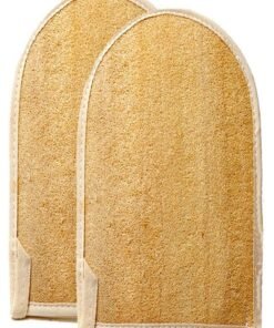 spa destinations Premium Natural Exfoliating Loofah Glove Pad Body Scrubber by Spa Destinations. Mitt Sponge Biodegradable Bath and Shower Luffa Sponge, Women and Men (2 Pack) Beige