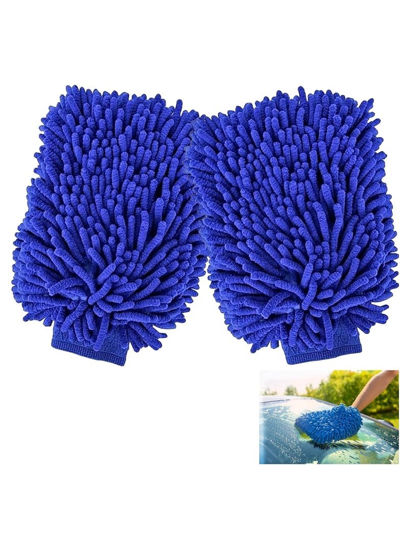Oasisgalore 2 PCS Double Sided Microfiber Car Wash Mitt Car Washing Gloves Waterproof Car Wash Rag Sponge Kit