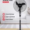 Olsenmark 16-Inch Stand Fan | Pedestal Fan with Adjustable Height Up to 1.25m, 3-Speed Settings & Powerful 45W Motor | 3-Blade Design, 75° Oscillation | High-Speed Cooling for Home, Office & Garage 45 W OMF1738NH Black