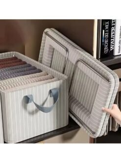 DUNISO 3 Pieces Wardrobe Clothing Storage Box Set, Visible Linen Storage Box, Foldable Wardrobe Storage Basket With Metal Frame, Sturdy Handle, Clothes And Toy Storage Box, Washable Storage Box