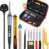 HOMESTAR Soldering Iron Kit, 90W Adjustable Temperature Soldering-Iron Gun Kit Welding Tool with 5 Tips, Desoldering Pump, Tin Wire Tube, Stand, Tweezers