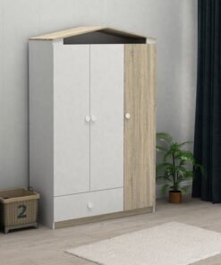 DANUBE HOME Stanley V2 3 Door Wardrobe With 1Drawer | Sturdy Closet Clothes Storage Cupboard | Modern Design Space Saving Swing Door Cabinet For Bedroom L120.9xW50xH195cm-Sonoma Oak & White