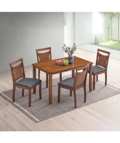 DANUBE HOME Salvoy 1+4 Dining Set 5-Piece Comfortable Dining Set Kitchen Dining Table With 4 Dining Chairs Modern Design Furniture For Dining Room - Walnut/Grey