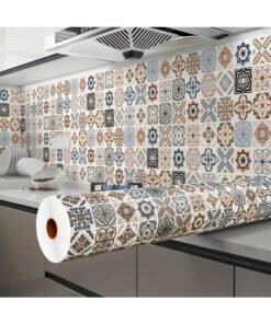 Zeemey 1 Roll Kitchen Tile Waterproof And Oil Resistant Wall Stickers, Thickened Heat-Resistant Stickers For Range Hood Renovation, Cuttable DIY Wallpaper For Kitchen Cabinet(60*300CM)