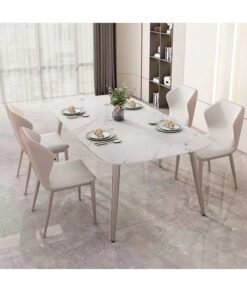 C&C Home Modern Multipurpose Industrial Standard Rectangle Sintered Stone Dining Table and 6 Curved Ergonomic Chair Set for Kitchen Restroom140x80x75 and 43x54x84 cm - Image 4