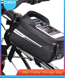 Cuken 1 Pack 6.5 Inches Waterproof Bike Phone Holder Bag, Front Handlebar Frame Mount with Touch Screen and Storage Compartment for Cycling, Black