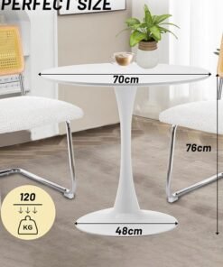 Alternative view of Garlo White Round Dining Table, 70CM Modern Tulip Kitchen Table 2.2CM Thickened Tabletop & Sturdy Metal Pedestal, Mid-Century Leisure Table for Dining Room, Living Room, Cafe, Small Places