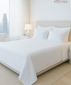 PIZUNA Pure Combed Cotton Bed Sheet Set King Size White, 400 Thread Count Cozy Luxury 100% Long Staple Cotton Sateen Weave Bedsheet Set (1 Flat Sheet, 1 Fitted Sheet, 2 Pillowcases)