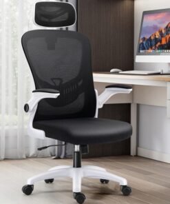 Ergonomic Office Chair, Height and Headrest Adjustable Desk Chair with Lumbar Support and Wheels for Work, Study and Gaming, Swivel Computer Chair for Home and Office (White，V3)