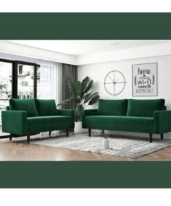 Wooden Twist Designer Handmade Velvet Fabric Solid Wood Soft & Comfortable Sofa Set ( Green  )