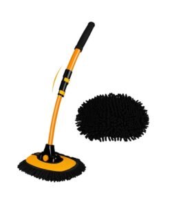 BOAO 15° Curved Car Cleaning Brush with Telescopic Handle 43" Aluminum Alloy Long Rod Wash Mop For Washing Caravan Van Truck Boat RV Roof Soft Chenille Head Duster Clean Product Not Hurt Paint Scratch Free
