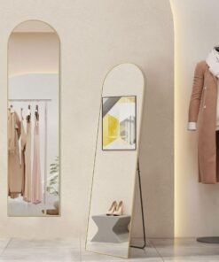Decorhills Arched Full Length Mirror, 59"x 16" Floor Mirror with Aluminum Alloy Thin Frame, Full Body Mirror Hanging or Leaning for Wall Bedroom Dressing Mirror Decor, Gold