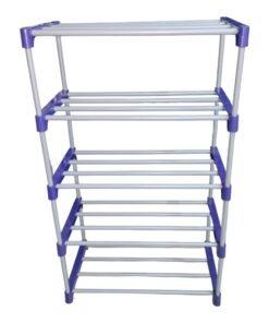 NOVATIC Metal Plastic Wardrobe Organizer for Clothes | Cloth Storage Stand | Closet for Clothes | Multi-use Storage Rack | Cupboard For Cloth | Plastic Almirah (Grey Blue_5 Shelf)
