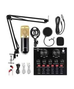 Mi VAZA Condenser Microphone BundleMic Kit with Live Sound Card, Adjustable Mic Suspension Scissor Arm BM8006 Gold