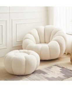MAPLE HOME DECORATION Maple Home Nordic Pumpkin Lazy Couch Lamb Plush Fabric 360°Swivel Sofa Leisure Armchair Backrest With Footrest Creative Luxury Modern Living Bedroom Home Furniture Single Seater+Footrest