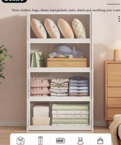 DUNISO Portable Fabric Wardrobe, Large Capacity Dust Prevention Wardrobe Closet Organizer with 4 Storage Shelves, Clothes Storage Cabinet with Clear Dust Cover, Closet Organizer with Metal Frame for Bedroom Living Room - Image 2