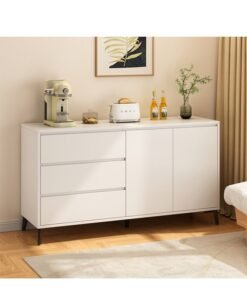 Modern Minimalist Sideboard Cabinet, Multi-Purpose Storage Cabinet TV Bencht, Integrated Side Cabinet with 3 Layers Drawers and 1 Cupboard Suitable for Kitchen/Living/Room Bedroom (White, 140 x 40x 75 CM)