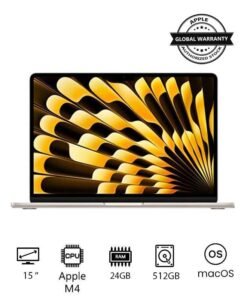 Apple New 2025 MacBook Air MC6K4 15-Inch Display, Apple M4 Chip 10-Core CPU 10-Core GPU Processor/24GB RAM/512GB SSD/macOS(International version) English Starlight