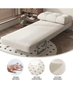 Alternative view of Organized Home Corduroy Fabric 3in1 Convertible Sofa Bed Chair 5-Level Adjustable Backrest with Armrests Perfect for Tight Spaces Studio Offic Bedroom (Off-White Width 65cm)
