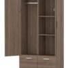 Mahmayi Wooden Wardrobe with 2 Doors, 2 Drawers, Hanging Rod and 2 Compartments, Wooden Closet Storage Cabinet for Bedroom, Living Room - Truffle Brown Davos Oak