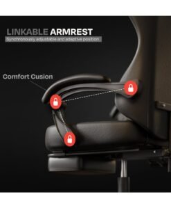 DROGO Aura Ergonomic Gaming Chair With Premium PU Leather Fabric, Linkage Armrest, Adjustable Neck & Lumbar Pillow | Video Game Chair | Computer Chair For Study | Office Chairs For Work From Home With Recline Black - Image 4