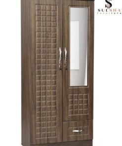 SULSHA 2 Door Wooden Wardrobe Cabinet Cupboard Engineered Wood Perfect Modern Stylish Heavy Duty With Mirror With 1 Drawer Oak color