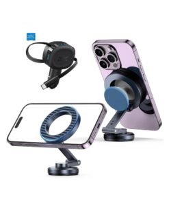Brave Car Accessory Bundle: MagSafe Magnetic Car Phone Holder, Aluminum Alloy with Carbon Fiber Finish, 360° Rotating Dashboard Base, Powerful N52 Magnet, Adjustable Universal Car Mount for iPhones, Samsung, and Qi-Compatible Devices, 60W Retractable Car Charger with Built-in 30W USB-C Cable (80cm Length), Fast Charging Adapter with LED Display, 2 USB-C Ports and 1 USB-A Port, Type-C Car Charger for iPhones, Samsung, Tablets, and Laptops