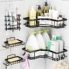 Vtopmart Corner Shower Caddy, 5 Pack No Drill Adhesive Shelves, Wall Mounted Bathroom Organizer, Black