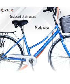 Vaux Comfort City Cruiser Bike || 26 Inch Wheel Size || For Adults || Adjustable Seat || Sturdy Steel Frame || Front Basket || Back Carrier || Blue - Image 5