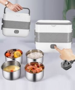 Haidue 2-Layer Portable Electric Food Heater Lunch Box, Mini Removable 304 Stainless Steel 220v Food Heater