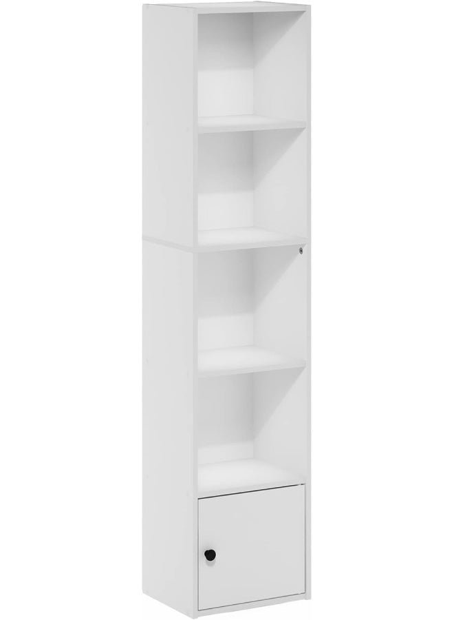 MODERN HOME 5-Shelf Bookcase with 1-Door Cabinet – White Wooden Storage & Display Unit